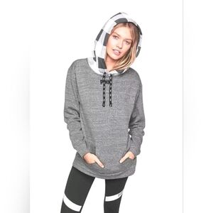 Victoria's Secret PINK Gray Hoodie with Plaid Sherpa lined Hood Sweatshirt XS